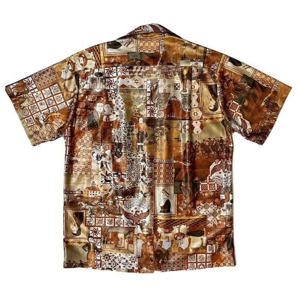 70s Vintage Novelty Print Button Up Shirt American History Folk Art Collage. - Picture 2 of 12